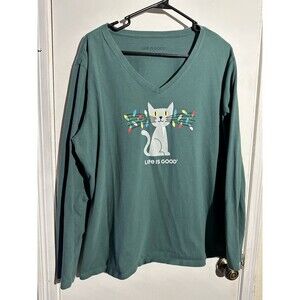 Women's Lit Up Cat Long Sleeve Crusher Vee